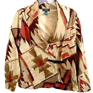 Ralph Lauren Tribal Western Aztec Jacket Women's Medium Petite Shawl Collar